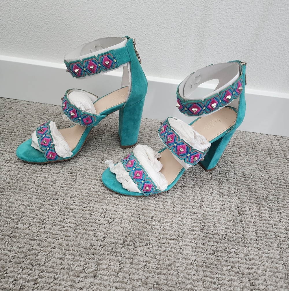 Botkier Turquoise and Pink Embroidered Heels
